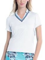 Damen T-Shirt Lucky in Love Cool Urbana Geo Mod Notch Short Sleeve - white