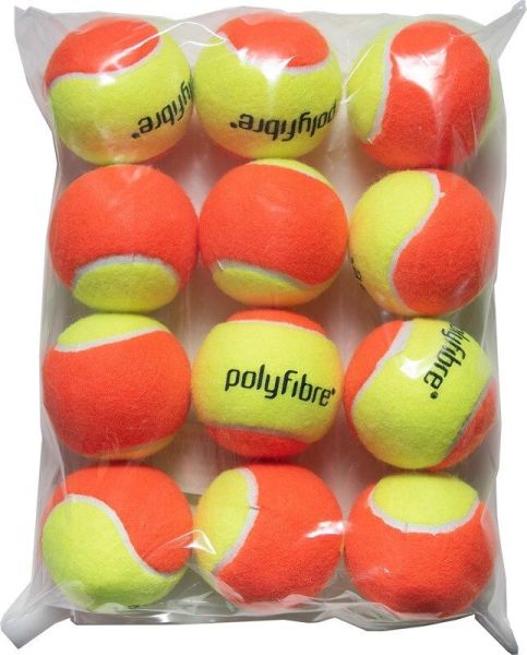 Juniorskie piłki tenisowe Polyfibre Stage 2 Orange Presureless Tennisballs 12B