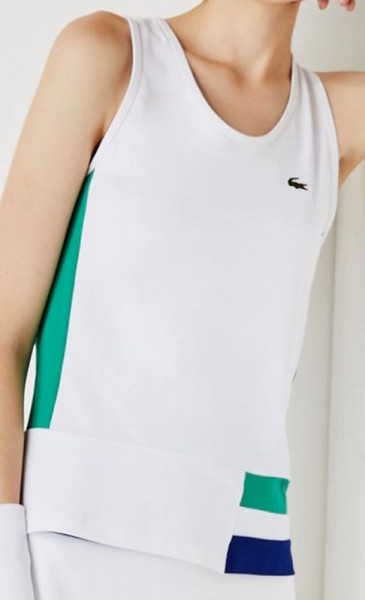  Lacoste Women's SPORT Colourblock Stretch Tennis Tank Top - white/blue/green