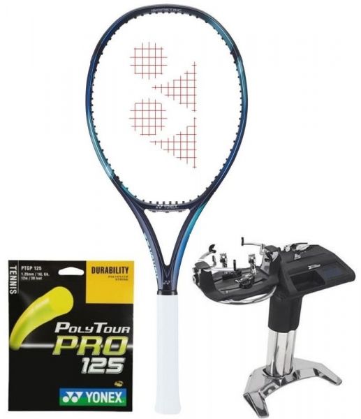 Tennis racket Yonex New EZONE 100L (285g) - sky blue + string + stringing