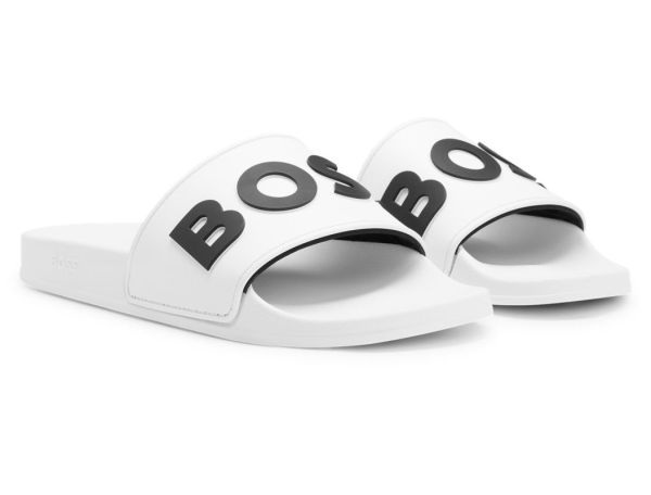 Ciabatte BOSS Slides with Raised Contrast Logo - white