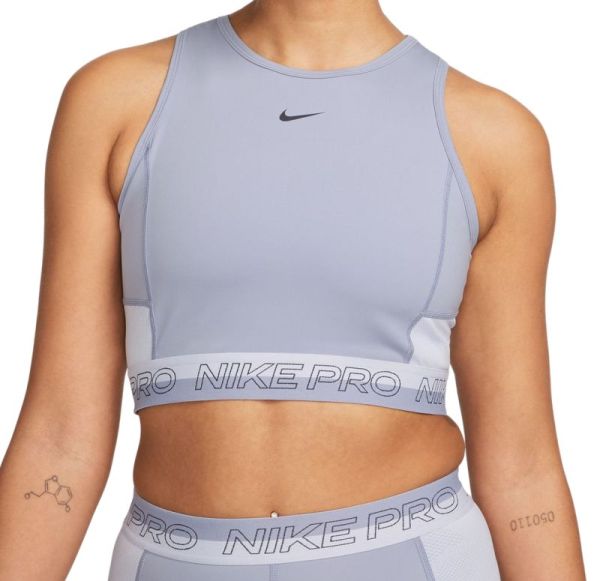Damen Tennistop Nike Pro Dri-Fit Cropped Training Tank Top - indigo haze/oxygen purple/gridiron