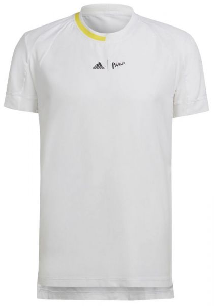 Herren Tennis-T-Shirt Adidas London Stretch Woven Tee - white/impact yellow
