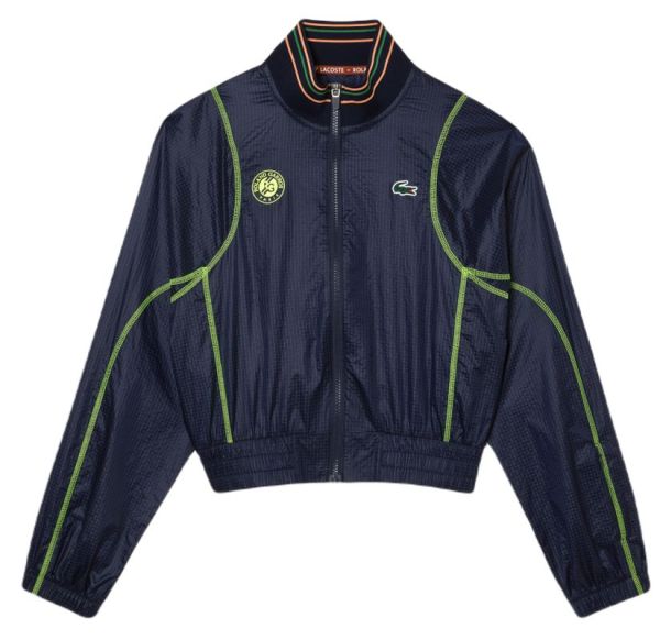 Damen Tennissweatshirt Lacoste Sport Roland Garros Edition Post-Match Cropped Jacket - navy blue