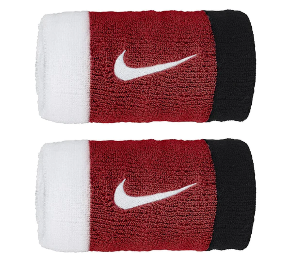 Muñequera de tenis Nike Swoosh Double-Wide Wristbands - white/university red/black