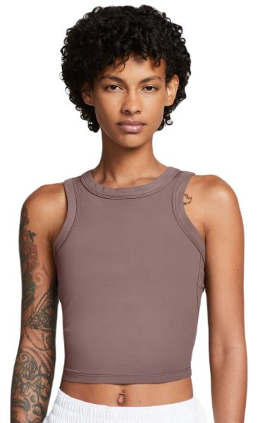 Women's top Nike One Fitted Dir-Fit Short Sleeve Crop Tank - smokey mauve/black
