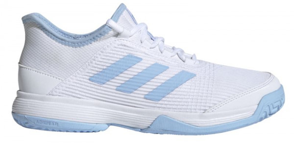 Juniorskie buty tenisowe Adidas Adizero Club K - white/glow blue/white