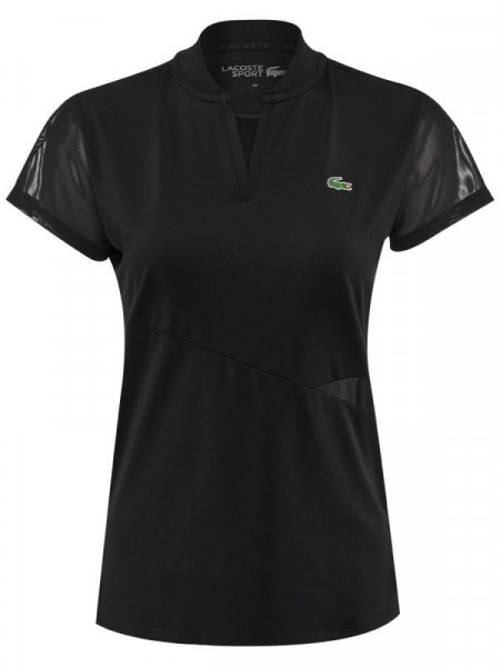  Lacoste Women's SPORT V-Neck Breathable Tennis Polo - black/white
