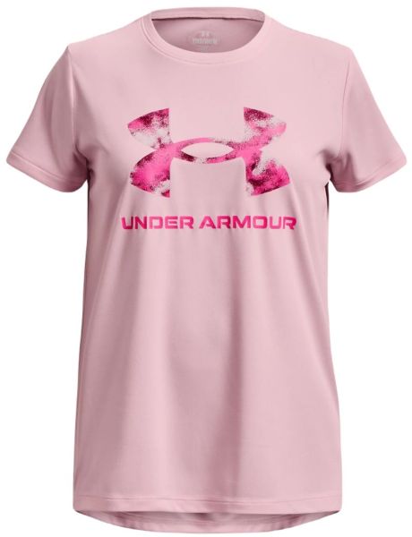 Mädchen T-Shirt Under Armour Girls' UA Tech Print Fill Big Logo Short Sleeve - pink sugar/charge