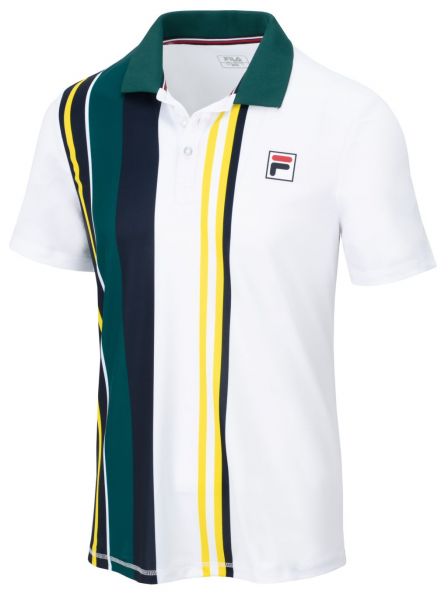 Pánské tenisové polo tričko Fila Polo Dan - white/vertical teal stripe/deep teal