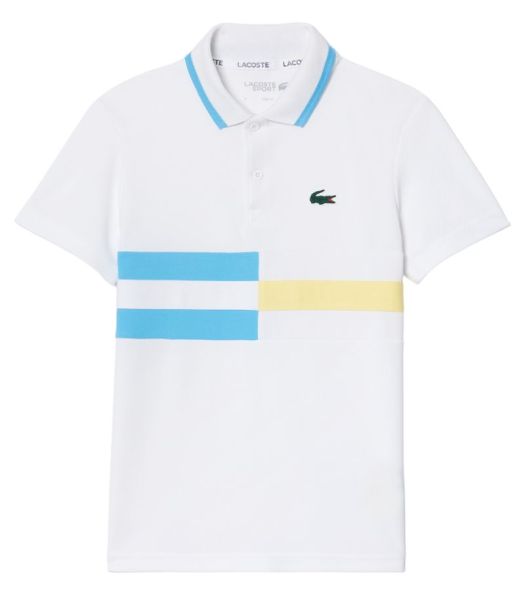 Poiste T-särk Lacoste Striped Ultra-Dry Pique Tennis Polo Shirt - white/blue/yellow