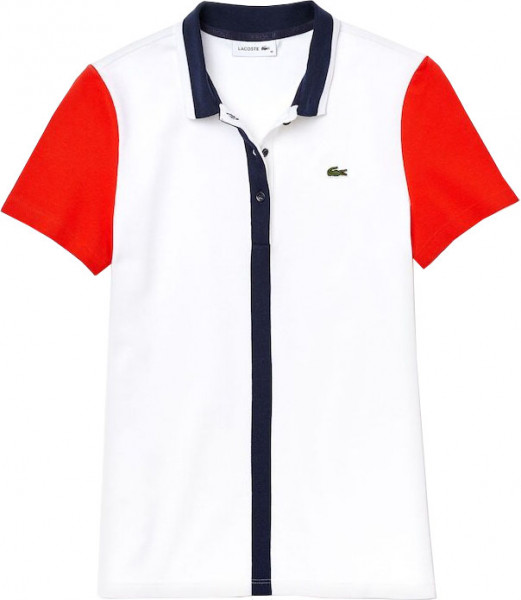  Lacoste Women's SPORT Roland Garros Colourblock Cotton Polo Shirt - white/red/blue