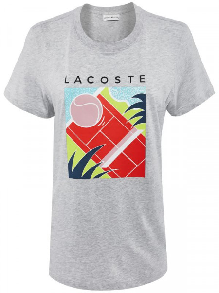  Lacoste Crew Neck Print Flowing Cotton Tennis T-shirt - grey chine