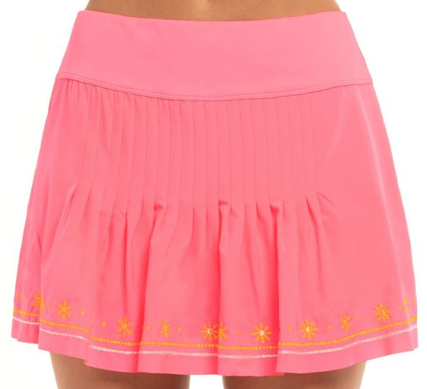 Damen Tennisrock Lucky in Love Embroidery Long Stitch Around Skirt - neon pink