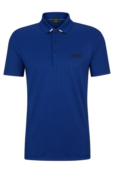 Férfi teniszpolo BOSS Drop-needle Polo Shirt With Contrast Logos - bright blue