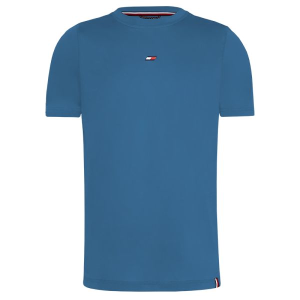Herren Tennis-T-Shirt Tommy Hilfiger Essential Training Small Logo Tee - blue coast