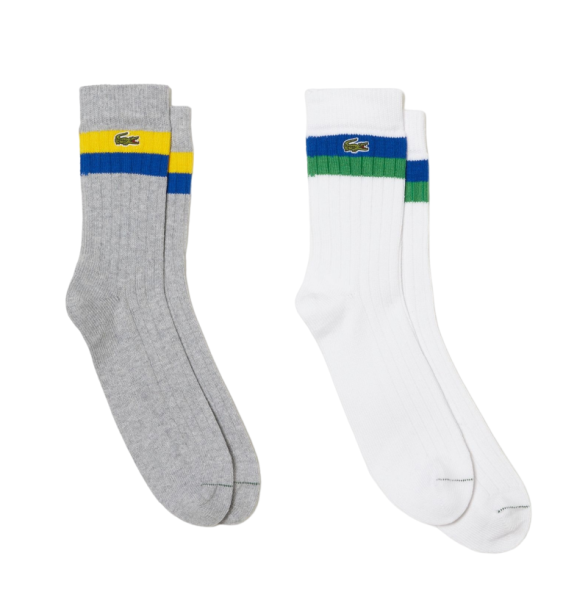 Skarpety tenisowe Lacoste Unisex High-Cut Striped Ribbed Cotton Socks 2P - white/grey