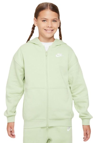 Dievčenské mikiny Nike Sportswear Club Fleece Oversized Full Zip Hoodie - honeydew/white