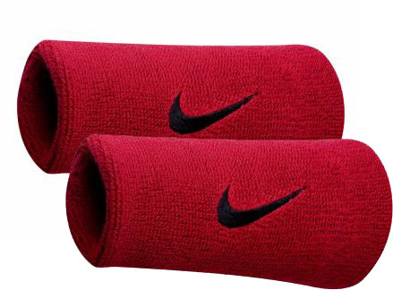 Riešo apvijos Nike Swoosh Double-Wide Wristbands - Juodas, Raudonas
