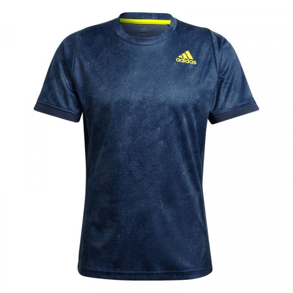 Herren Tennis-T-Shirt Adidas Freelift Printed Primeblue Tee M - crew navy/acid yellow/crew blue