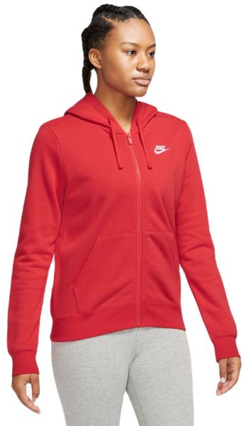 Damen Tennissweatshirt Nike Sportswear Club Fleece Full Zip Hoodie - university red/white