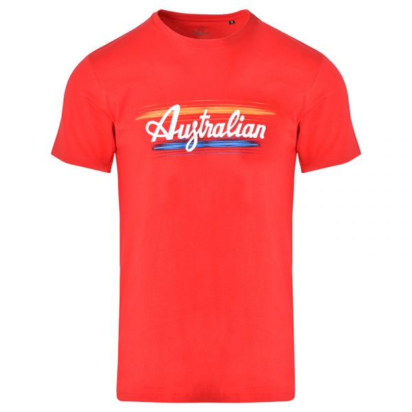 Men's T-shirt Australian Cotton T-Shirt Brush Line Print - rosso vivo
