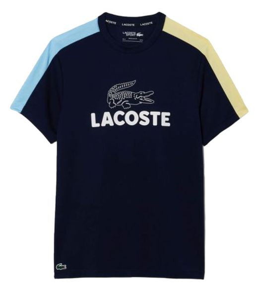Herren Tennis-T-Shirt Lacoste Ultra-Dry Printed Colour-Block Tennis T-Shirt - Blau, Gelb