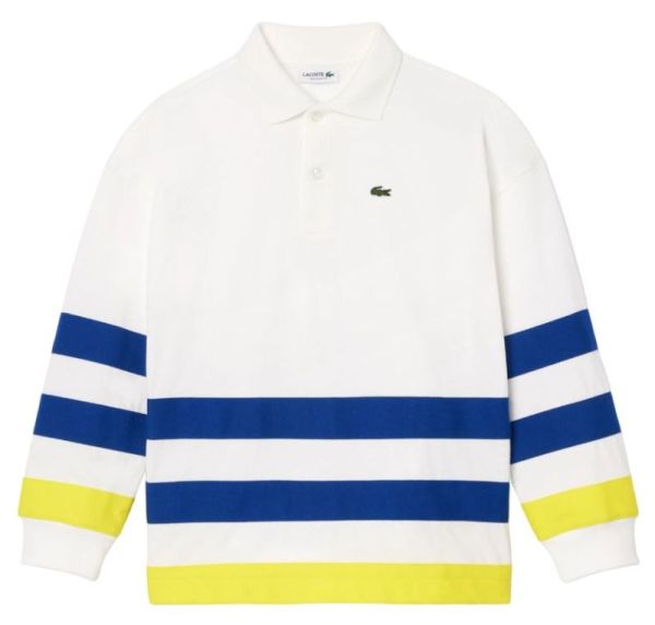 T-shirt pour garçons Lacoste Kids Long Sleeved Striped Heavy Jersey Polo - white