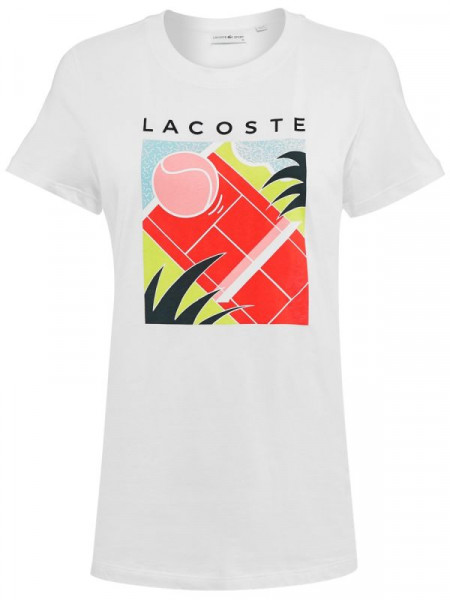  Lacoste Crew Neck Print Flowing Cotton Tennis T-Shirt - white