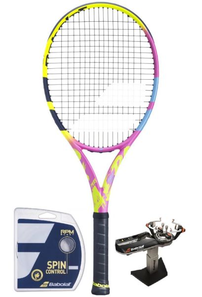 Tennis racket Babolat Pure Aero RAFA Origin - yellow/pink/blue + string + stringing