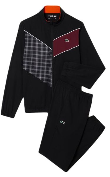 Férfi tenisz melegítő Lacoste Stretch Fabric Tennis Sweatsuit - black/orange/bordeaux