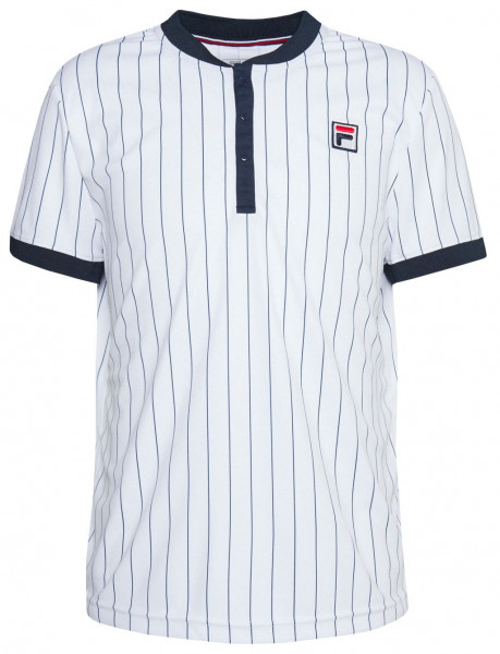Herren Tennispoloshirt Fila T-Shirt Stripes Button M - white/peacoat blue