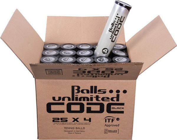 Tenisa bumbiņas kartona kastēs Balls Unlimited Black Code 25 x 4B