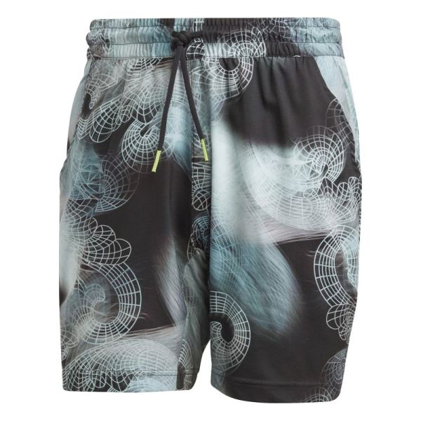 Męskie spodenki tenisowe Adidas Printed Tennis Short Pro - black/semi flash aqua/dash grey