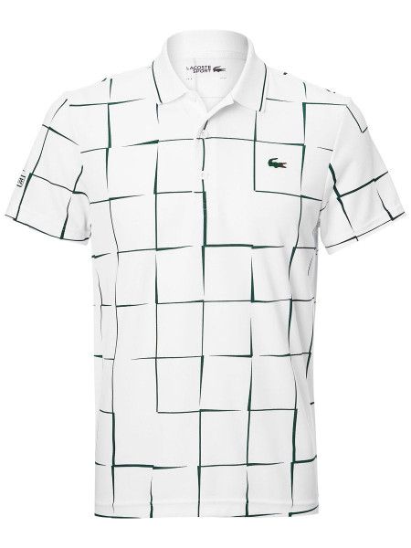  Lacoste Men's SPORT Breathable Print Piqué Tennis Polo Shirt - white/green