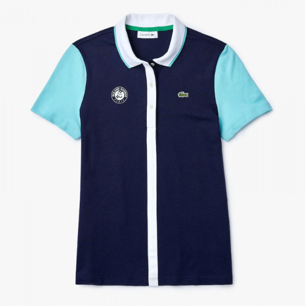  Lacoste Women's SPORT Roland Garros Colourblock Cotton Polo Shirt - navy blue/turq