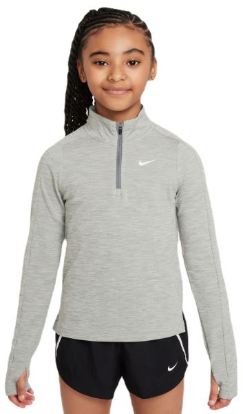 Dievčenské tričká Nike Kids Dri-Fit Long Sleeve 1/2 Zip Top - dark grey heather/white