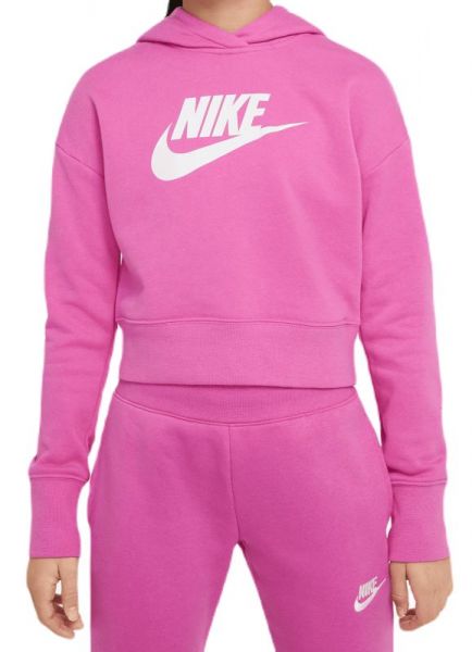 Dječji sportski pulover Nike Sportswear FT Crop Hoodie - active fuchsia/white
