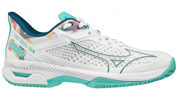 Damskie buty tenisowe Mizuno Wave Exceed Tour 5 CC - white/turquoise/moroccanblue