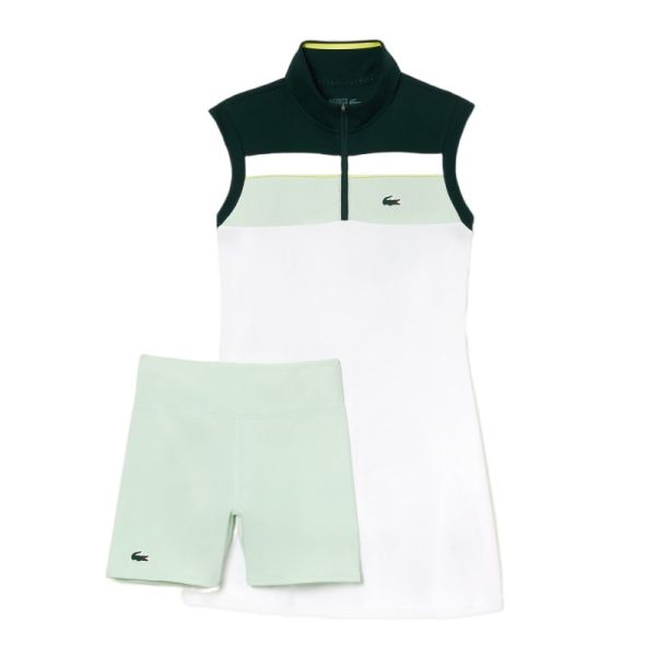 Vestito da tennis da donna Lacoste Recycled Fiber Tennis Dress with Integrated Shorts - white/green