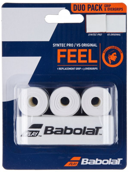 Tennis Basisgriffbänder Babolat Duo Pack Syntec Pro x 1 + VS Original x 3 - white