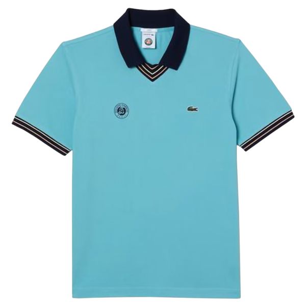 Męskie polo tenisowe Lacoste Sport Roland Garros Edition V-Neck Polo Shirt - turquoise/navy blue