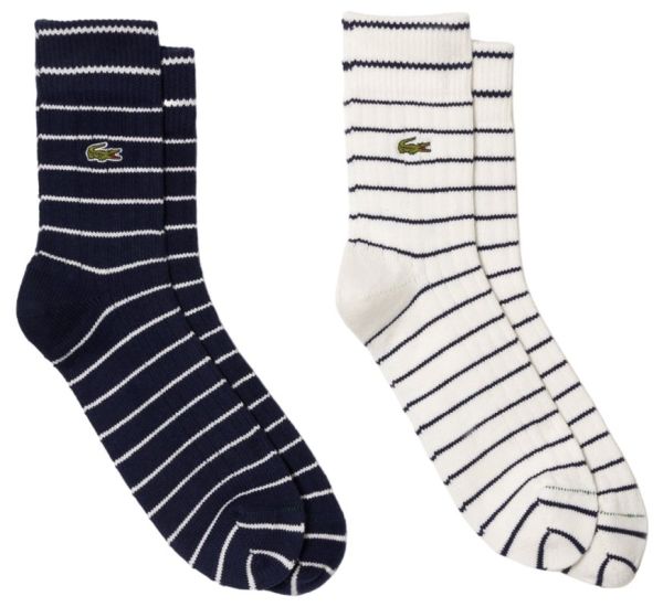 Zokni Lacoste Short Striped Cotton Socks 2P - navy blue/white