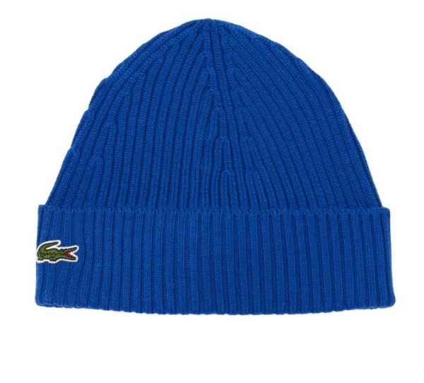 Zimní čepice Lacoste Unisex Ribbed Wool Beanie - Modrý