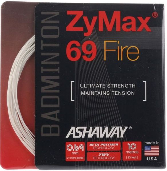 Bamintona stīga Ashaway ZyMax 69 Fire (10 m) - white