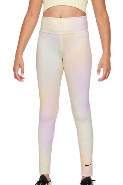 Pantaloni fete Nike Dri-Fit One Aura Printed Training Tights G - light lemon twist/black