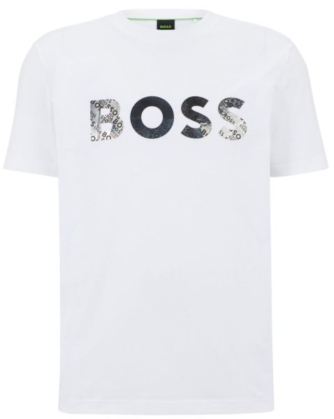 Herren Tennis-T-Shirt BOSS Cotton-Jersey T-Shirt With Foil-Print Logo - white