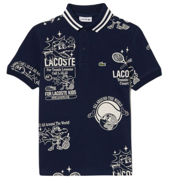 T-krekls zēniem Lacoste Graphic Print Cotton Polo - navy blue/white