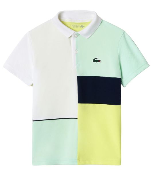 Boys' t-shirt Lacoste Recycled Pique Knit Tennis Polo Shirt - white/green/flashy yellow/navy blue