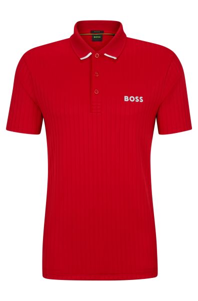 Polo de tennis pour hommes BOSS Drop-needle Polo Shirt With Contrast Logos - medium red